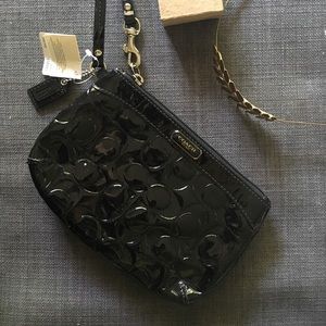 Coach Signature Black Patent Leather Wristlet